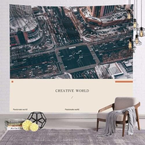 Creative Urban Landscape Moon Art Wall Tapestry Cosmos Celestial Stars Mandala Tapestry Wall Hanging Fabric Boho Decor Banner