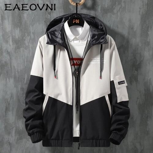 EAEOVNI Patchwork Hooded Jacket Mens Autumn Winter Windbreaker 2021 New Jackets and Coats for Men Zipper Hoodie Tops Clothing