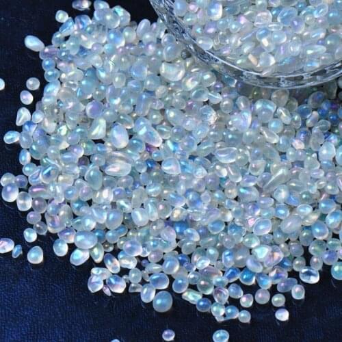 100g Mini Natural Crystal Moonstone Crushed Stone Particles Ornaments Home Fish Tank Landscaping Gravel Handmade DIY Decoration