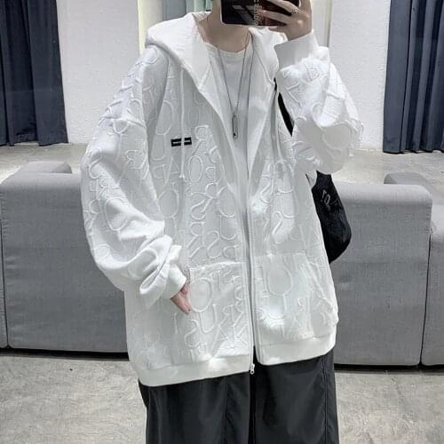 Men Autumn Coat Jacket Foamed Cardigan Solid Color Casual Oversized Jackets Mens Hooded Zipper Bomber Jacket Streetwear 2021