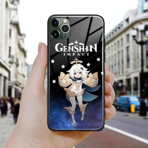 Genshin Impact Paimon fanart Soft Silicone Glass Phone Case Cover Shell For iPhone SE 6 6s 7 8 Plus X XR XS 11 12 Mini Pro Max