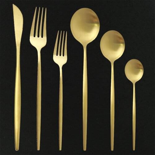 6Pcs Matte Gold Dinnerware Set Stainless Steel Flatware Cutlery Set Kitchen Tableware Set Knife Fork Spoon Silverware Dinner Set