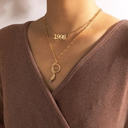 Docona Vintage Letter Snake Pendant Necklace for Women Fashion Geometry Hollow Heavy Metal Clavicle Chain Female Jewelry 18096