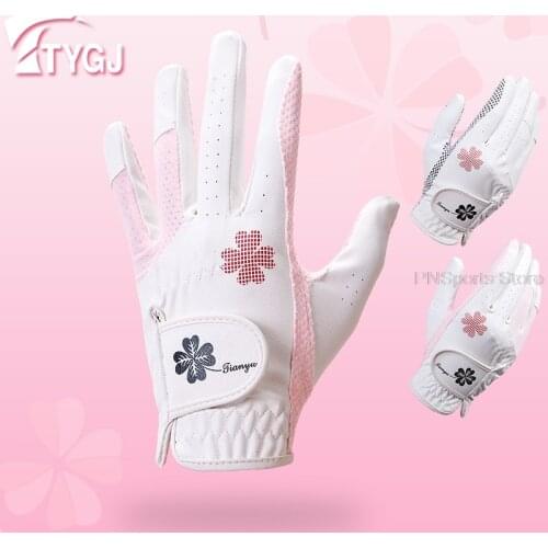 1 Pair Golf Gloves Women Pu Leather Left Hand + Right Hand Soft Sports Gloves Lady Girls Granules Anti-Slip Breathable Mittens