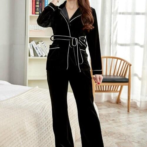 New spring autumn top quality fashion streetwear velvet pleuche long sleeve women suit set pajamas