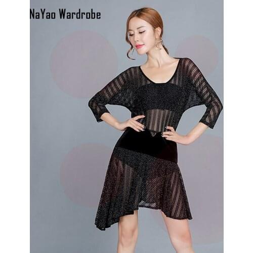 Half Sleeve Bare Back Latin Dance Dress Women Dress for Ballroom Samba Tango Chacha Dancing Performamnce 58021