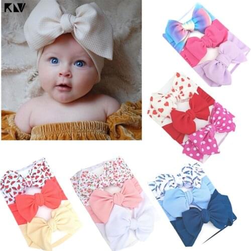 3 Pcs/Set Baby Girls Lovely Bow Hairband Elastic Wide Headband Stretch Knot Bandanas Turban Headdress Clothing Accessories