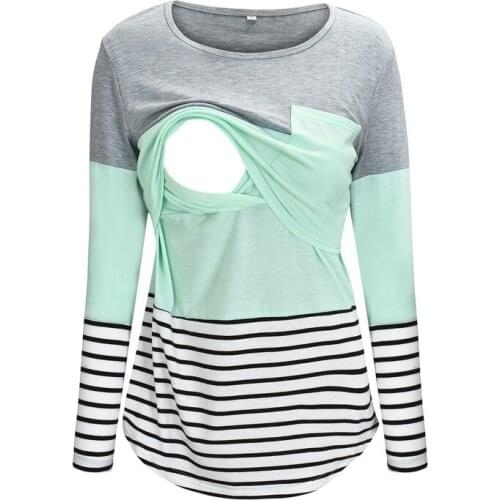 Breastfeeding Shirt Women Pregnant Nusring Maternity Long Sleeve Tops Stripe Patchwork Maternity Clothes Pregnancy Shirt