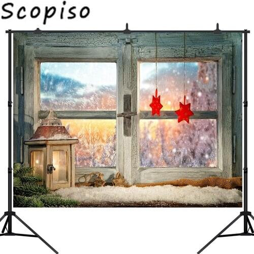 Scopiso photography background winter Christmas window star snow decoration Photo studio photophone photocall props backdrop