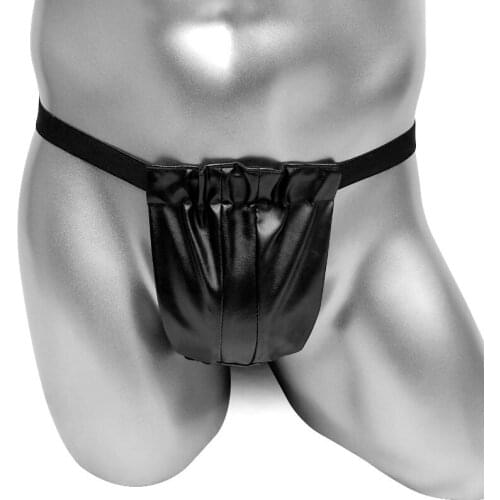 Men PU Leather Sexy G Strings Underwear T-back Jockstrap Mens Gay Thongs Underwear Men Erotic Penis Male Thongs String tanga