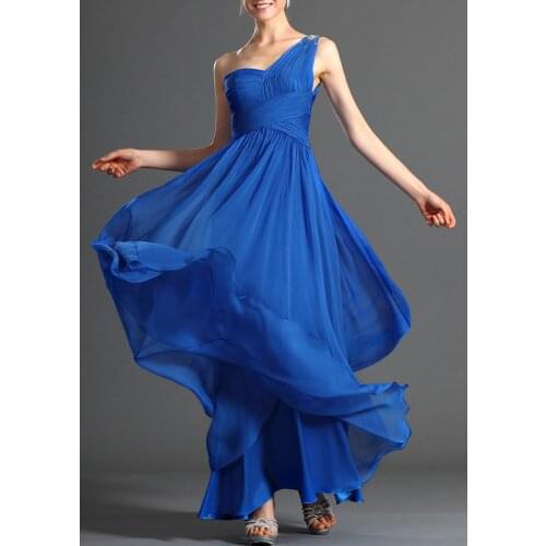 A-line Light Royal Blue One Shoulder Bridesmaid Dress Ruched Evening Formal Dress Wedding Guest Dresses