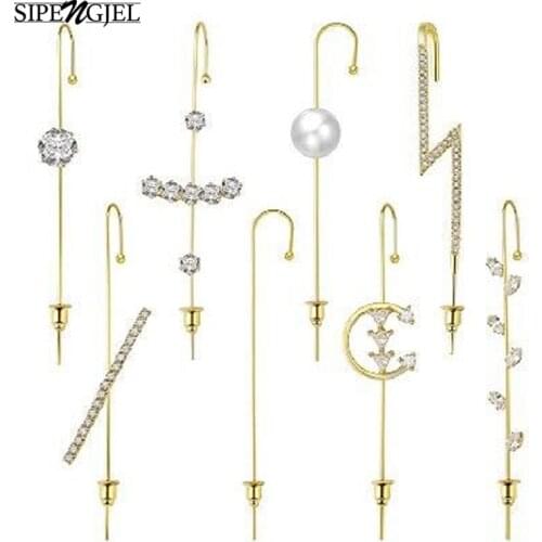 Trendy Cubic Zirconia Stud Earrings Geometric Crystal Hook Earrings Pearl Cuff Earrings for Women Party Gifts Wedding Jewelry