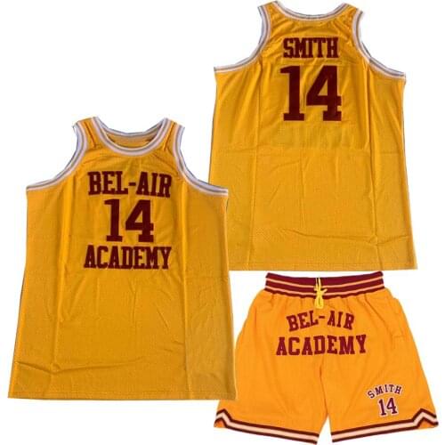 Bg Basketball Jerseys Bel-air Academy 14 Smith Jersey Embroidery Sewing Outdoor Sportswear Pocket Shorts Movie Yellow Red New