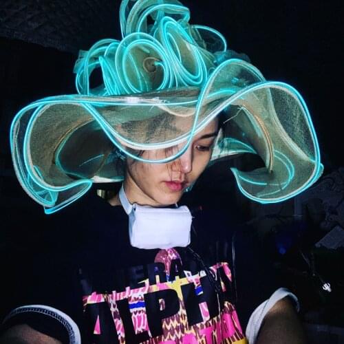 Evening Luminous LED Hat With Flowers Women Festival Clothing Club Singer Stage Costume Cold Light Hat Rave Outfit Accessories