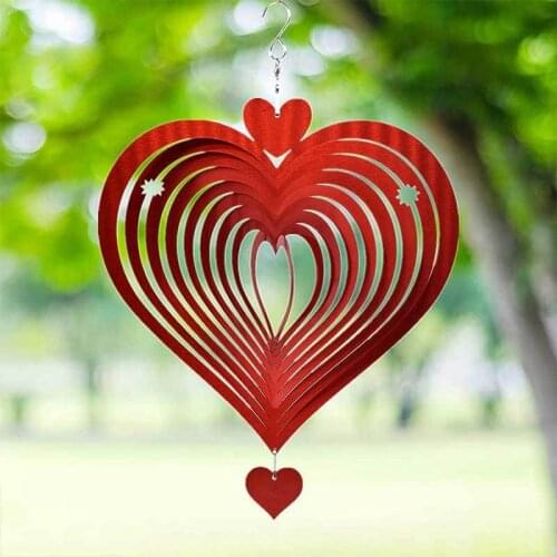 Wind Spinner Yard Art Garden Decor Metal 3D Sculptures Love Kinetic Hanging Decoration Indoor Outdoor Red Heart Ornament
