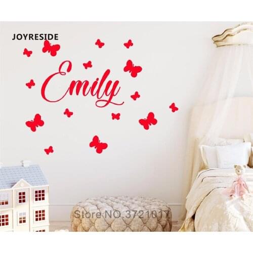 JOYRESIDE Personalized Name Butterfly Wall Decal Vinyl Sticker Home Decor Girls Bedroom Wall Decal Interior Design Mural A567
