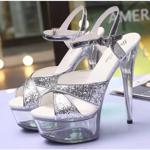 Voesnees sandals for women 2020 Hot Crystal High Heels15CM Sexy Roman Stiletto Waterproof Platform Catwalk Shoes Wedding Sandal