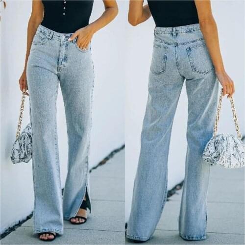 2021 New Wide Leg Jeans For Women Baggy Denim Pants Mid Waist Full Length Clothing Split Casual Trousers Vintage Street Fashion