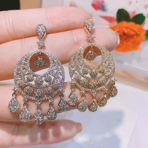 Handmade Round Shape Tassel Drop Full Mirco Paved Microl Zirconia Naija Wedding Earring Fashion Jewelry for Women E5856