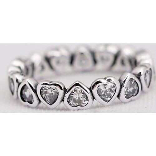 Original Forever More Love Heart With Crystal Rings For Women 925 Sterling Silver Ring Wedding Party Gift Jewelry