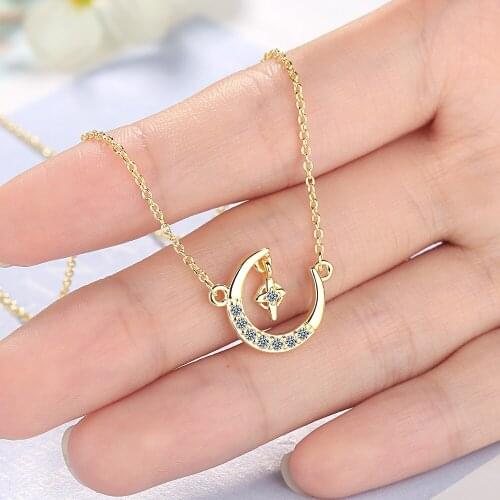 925 Sterling Silver Crescent Moon & Zirconia Star Necklaces Pendants For Women Accesories Jewely Silver Chain Collar