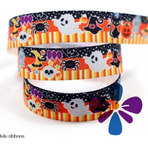 1-1/2"38mm Halloween Pumpkin Ghost Printed Grosgrain Ribbon 22mm 16mm Sewing Elastic Band Handmade Hair Bows Festival Deocration