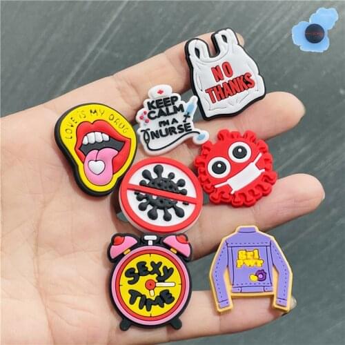 1Pcs Tongue No Thanks Alarm Clock PVC Shoe Charms Shoe Decoration Diy Backpack Wristbands Croc Jibz Shoes Kids X-MAS Party Gift