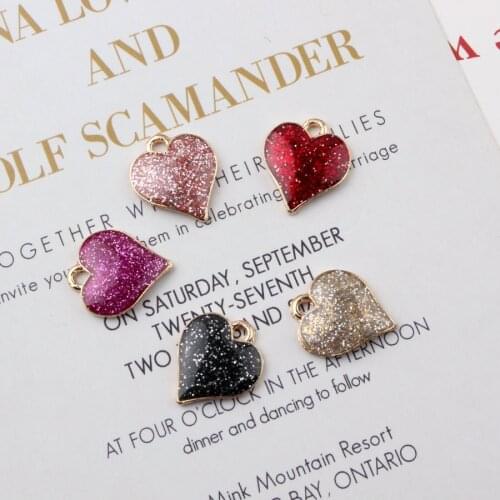 10pcs 15*17MM DIY enamel heart charms earring bracelet jewelry making gold color alloy small heart-shaped pendant for women girl