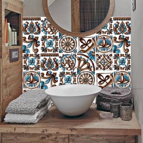 10 Pcs Moroccan Style DIY Mosaic Wall Tiles Stickers Geometric Wall Sticker Kitchen Bathroom Toilet Waterproof PVC Wallpapers