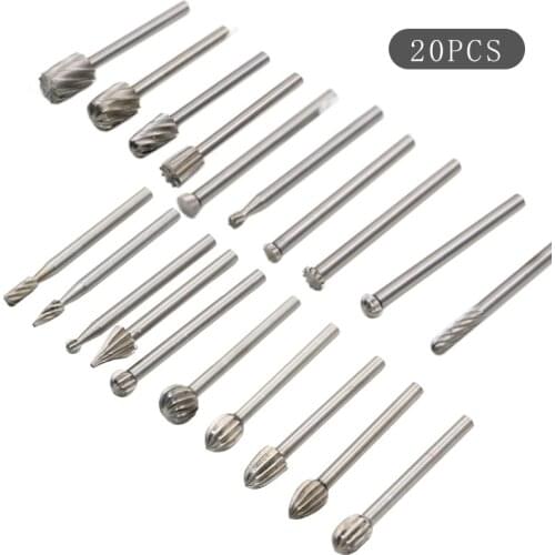 20pcs Shank Tungsten Carbide Milling Cutter Rotary Tool Burr Double Diamond Cut Rotary Dremel Tools Electric Grinding