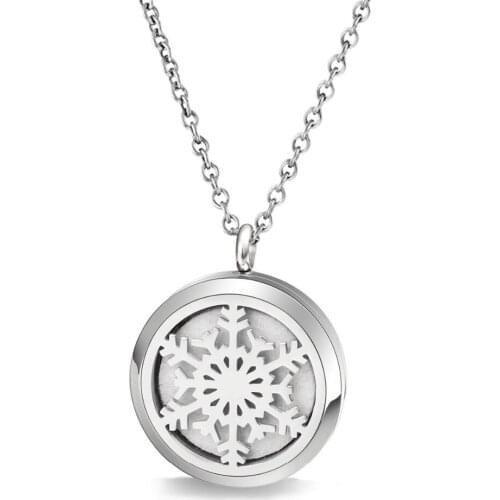 2019 New designs snowflake pendant 316L stainless steel diffuser necklace pendant with 8 color pads