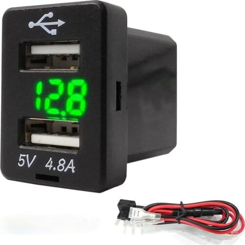 4.8A Dual USB Port Car Charger Socket with Voltmeter for Toyota Camry Corolla RAV4 Reiz Cruiser
