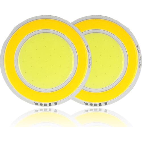 5pcs White Yellow Blue Double Color Round 12V COB Chip 5W LED Light Bulb 82mm Diameter Circular DC12V COB Lamp for Car Lighting
