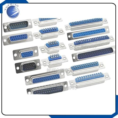 5Pcs DB9 DB15 DB25 DB37 Hole/Pin Female/Male Blue Welded welding solder Connector RS232 serial port socket DB adapter COM