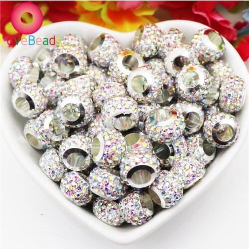 50Pcs/Lot Large Hole Rhinestone Spacer Beads European Crystal Glass Charms Fit Pandora Bracelet Chain DIY Jewelry Supplies