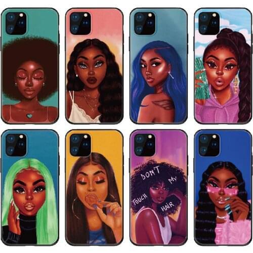 Melanin Poppin Black Girls Phone Cover For iPhone 12 Mini 11 Pro Max X XS XR Max 7 8 7Plus 8Plus 6S SE Soft Silicone Case