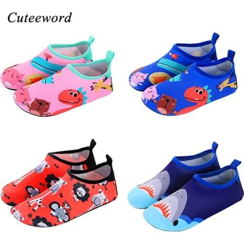 Childrens Beach Swimming Shoes Summer Water Socks Cartoon Print Rubber-soled Anti-slip Unisex Diving Shoes Kids Home Shoes Flat