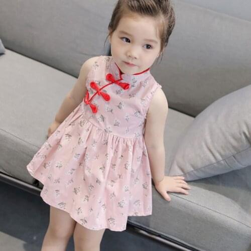 Baby Kids Clothing Sets Toddler Baby Girls Rose Flower Print Sleeveless Cheongsa Chinese Style Romper Детская Одежда Ropa Teens