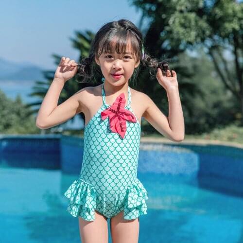 Girls Kids One Piece Mermaid Swimsuit with Tutu Design Halter Flounce Frilled Bathing Suits Beach Wear Swimwear age 2-12 Years