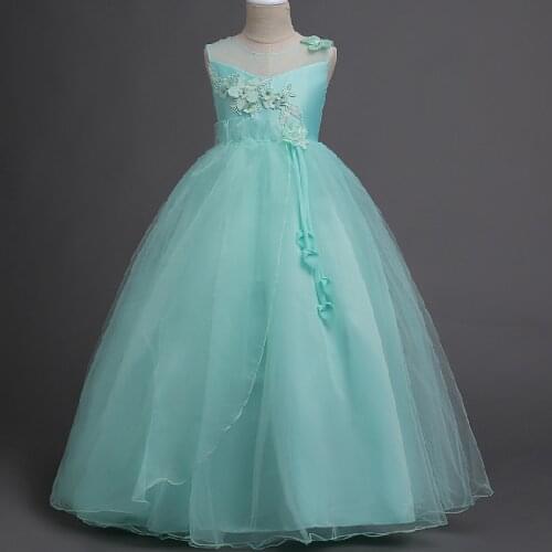 4-15 year Teens Party prom Dress Wedding Flower Girl Dress Kids Girls elegant Princess Sleeveless Pageant Formal long Dress