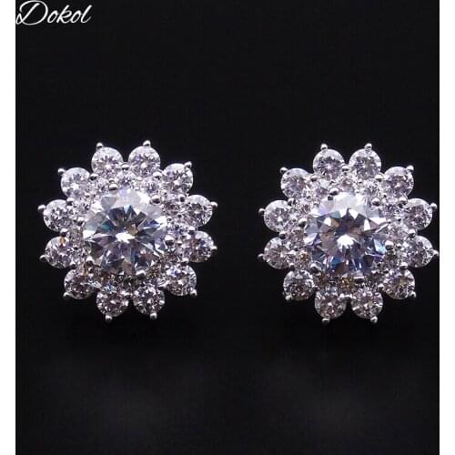 DOKOL Fashion Sun Flower Stud Earrings AAA CZ Stone Bridal Earring for Wedding Silver Color Gift oorbellen voor vrouwen DKE0049