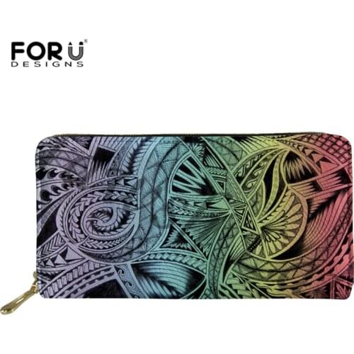 FORUDESIGNS Women Long Wallets Polynesian Zipper Leather Wallet Women Card Holder Ladies Purse Money Bag Carteira Feminina
