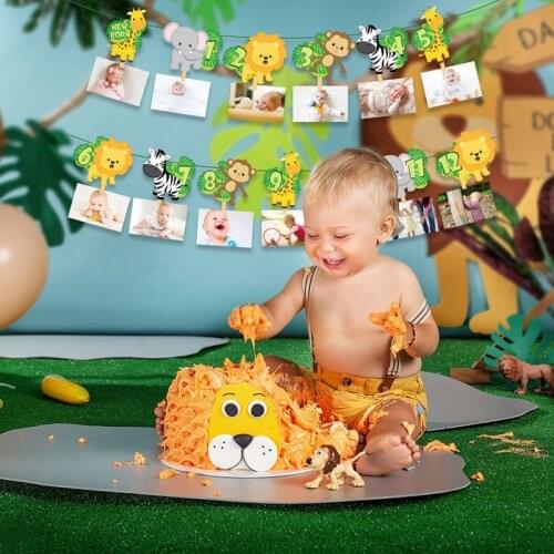 HUIRAN Animal Photo Banner Jungle Animals Birthday Party Decor Jungle Safari Party Decor Jungle Theme Birthday Forest Party Deco