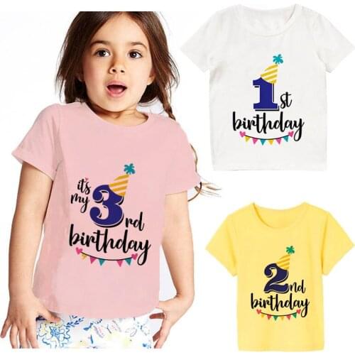 Baby Boys Girls Clothes Birthday Numbers Cartoon Print T Shirt Kids Girl Short Tops Children Harajuku Kawaii T-Shirt Streetwear
