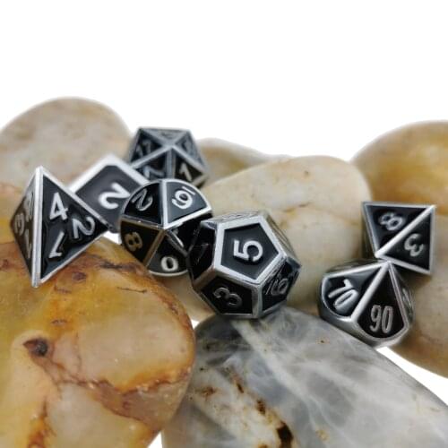 Rollooo Classic Metal with Enamel Standard 7-Die Set D&D Dice for DND Roleplaying Games D4 D6 D8 D10 D12 D20 & D