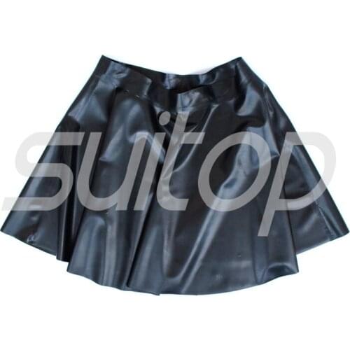 Latex short skirt with ruffle rubber mini skirt in black color