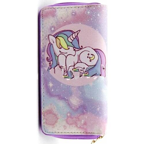 M388 Cartoon Long Wallet Colorful Pattern Lovable Little Horse Unicorn Printing Zipper Bag Card Holder