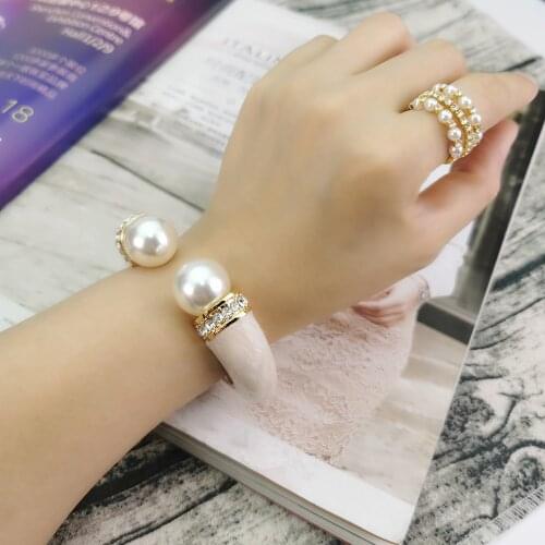 MANILAI Luxury Charm Imitation Pearl Cuff Bracelets & Bangles Women Alloy Oil-spot glaze Statement Jewelry Accessories