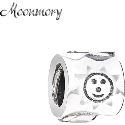 Moonmory 2020 Real 925 Sterling Silver Sun Moon and Stars Charm Smile Beads Fits Women Bracelet DIY Jewelry Making