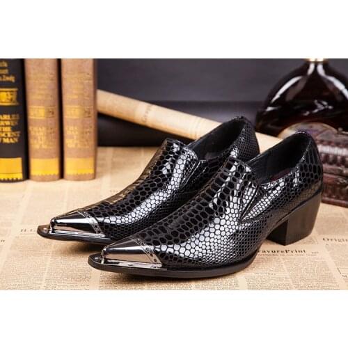 Men Genuine Leather Python Skin Iron Pointed Toe Lace Up Metauic Shoes For Wedding Dressing Oxford Shoes Sapato Masculino Social